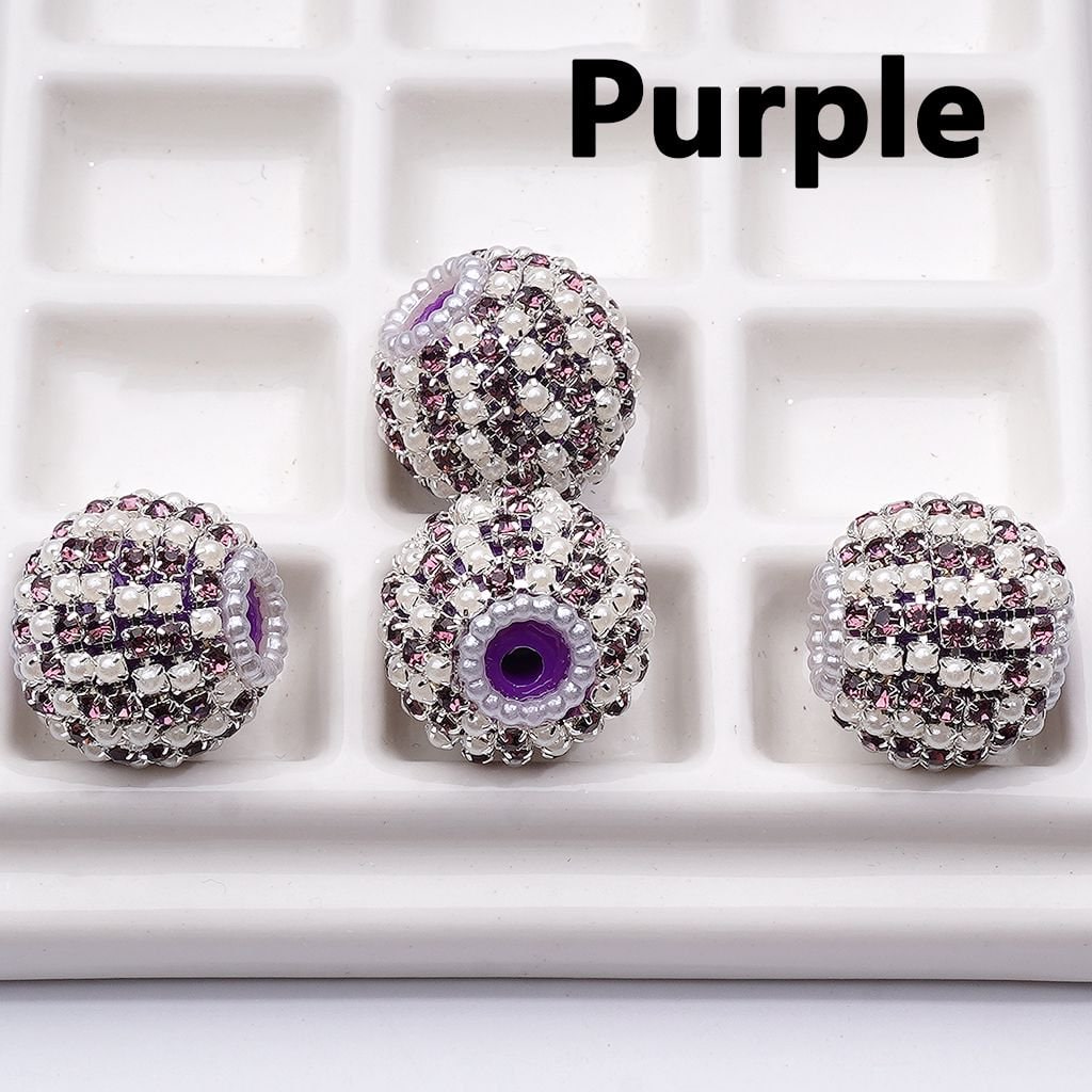 Multi-Color Shiny Rhinestones White Pearls Round Acrylic Beads, 20MM