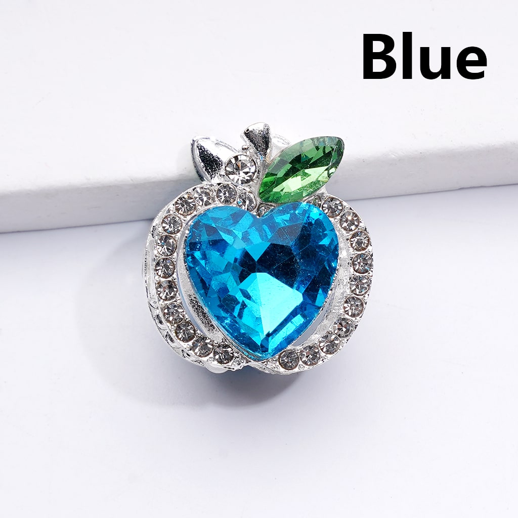 Fancy Silver Alloy Apple Beads with Large Shiny Hearts Clear Rhinestones, 20*18MM