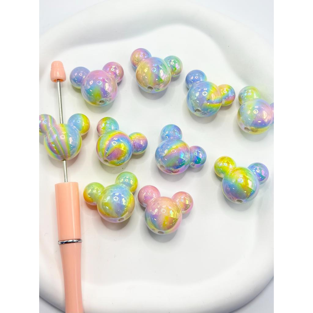 UV Coating Micky Mouse Head Acrylic Beads in Multi-Color Abstract Style, Random Mix