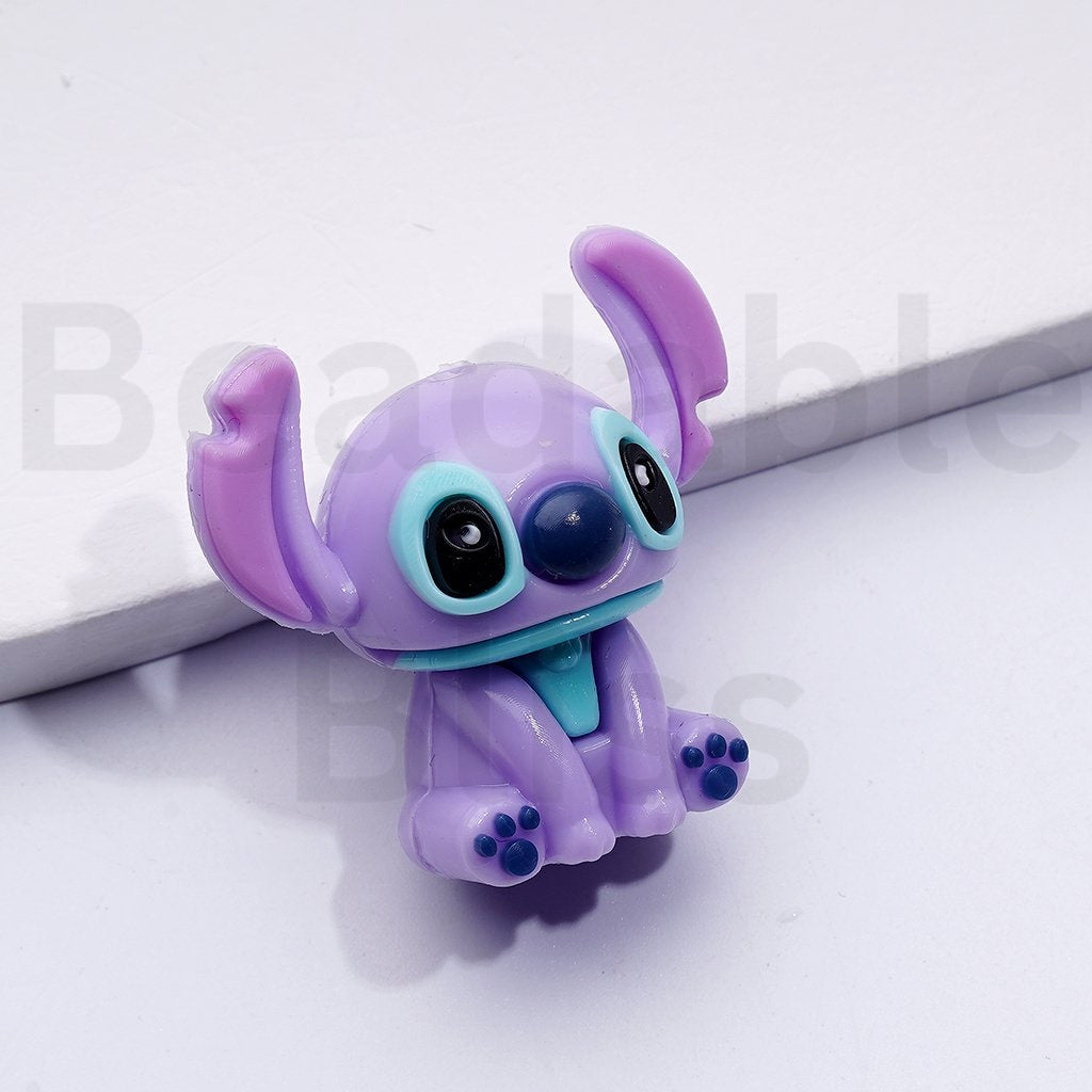 Cute Blue Purple Stitc Disne Cartoon PVC Soft Rubber Beads, Around 30*32MM, Random Mix
