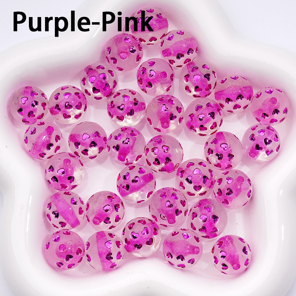 Multi-Color Shiny Hearts Coated Clear Round Acrylic Beads, 16MM