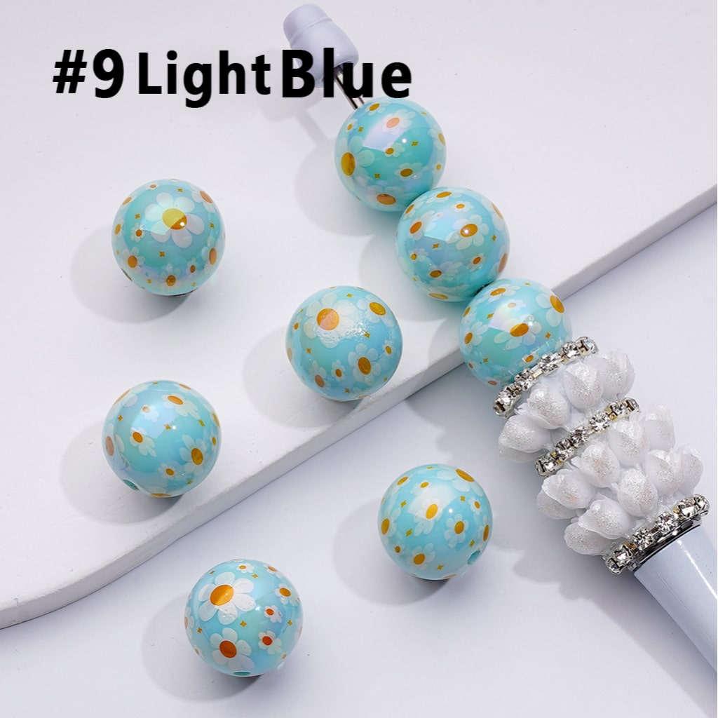 UVコーティング ミニかわいい花 ラウンドアクリルビーズ 単色 16mm