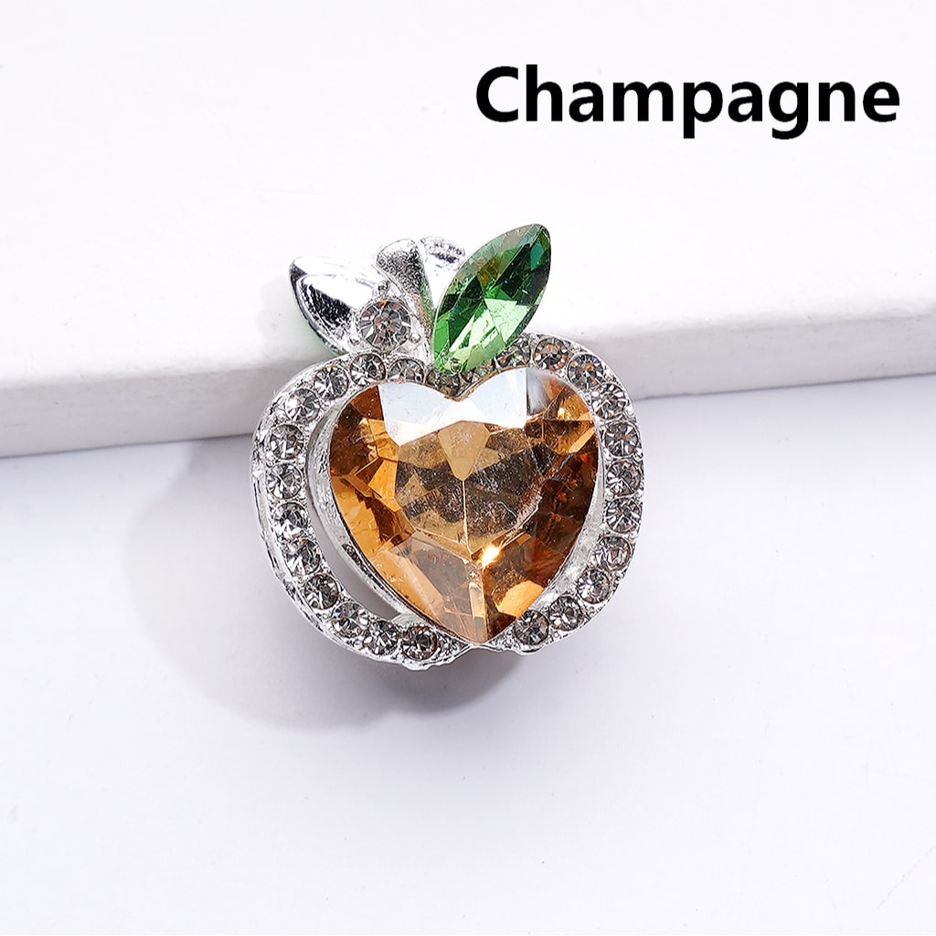 Fancy Silver Alloy Apple Beads with Large Shiny Hearts Clear Rhinestones, 20*18MM