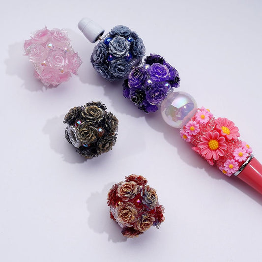 Delicate Bling Bling Mini Rose Flower Cute Pearls Round Sugar Acrylic Beads, Around 22MM