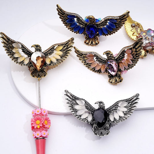 Exquisite Fancy Gold Silver Alloy Eagle with Large Water Drop Shiny Rhinestones White Pearls Cute Hearts Flowers Snowflakes Clay Beads, Around 80*50MM