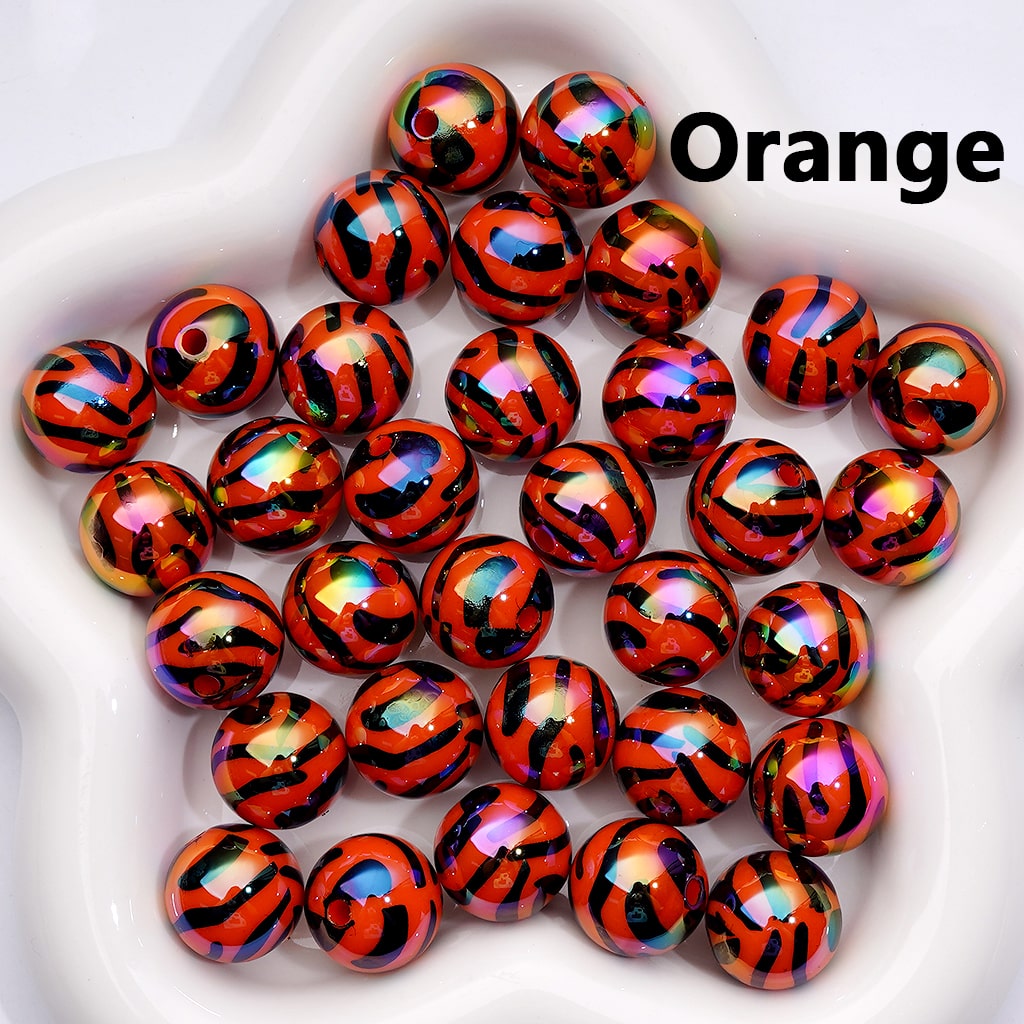 Acrylic Beads, UV Coating Black Zebra Stripes Solid Color 16MM
