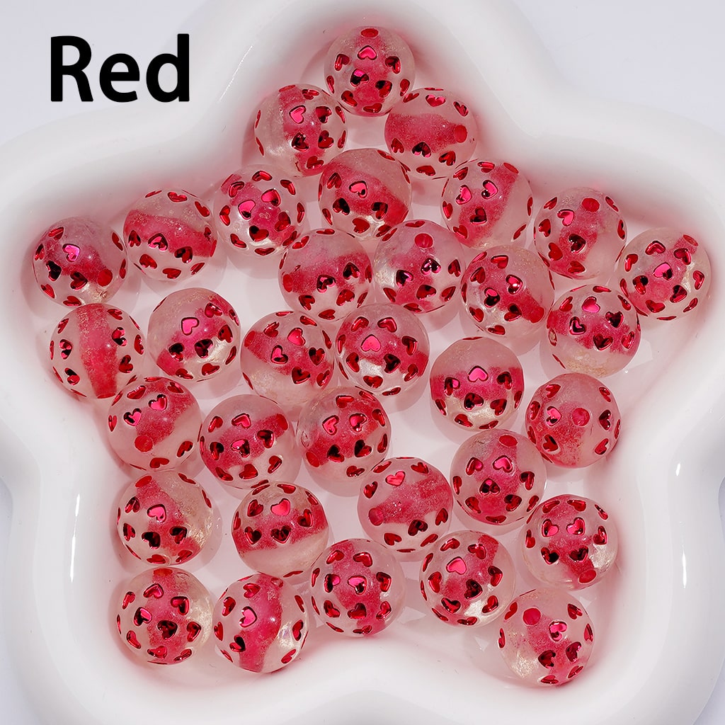 Multi-Color Shiny Hearts Coated Clear Round Acrylic Beads, 16MM