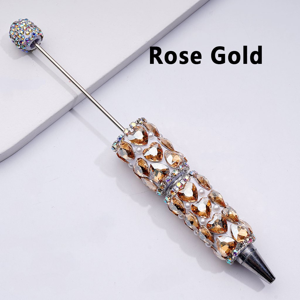 Beadable Clay Pen with Colorful Shiny Hearts White Pearls AB Rhinestones Chain
