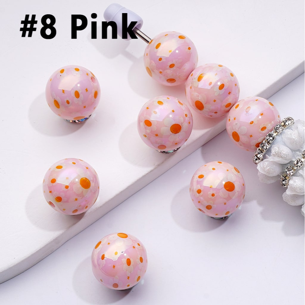 UVコーティング ミニかわいい花 ラウンドアクリルビーズ 単色 16mm
