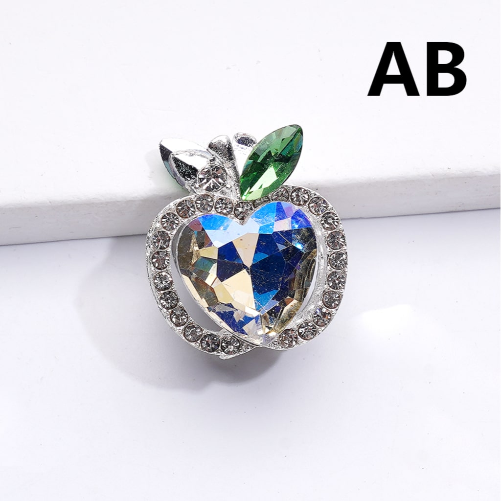 Fancy Silver Alloy Apple Beads with Large Shiny Hearts Clear Rhinestones, 20*18MM
