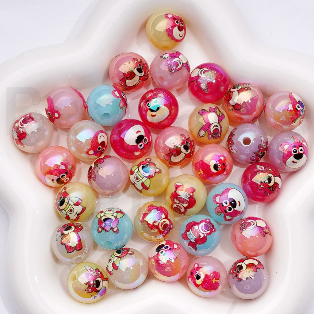 Acrylic Beads, UV Coating Cute Lots Bear Toy Stor Clear White Jelly Color 16MM