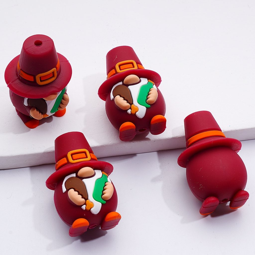 3D Thanksgiving Series Turkey Gnome Hat Pumpkin Silicone Focal Beads, Random Mix