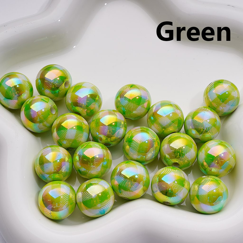 UV Coating Multi-Color Checkered Round Acrylic Beads, 16MM (Single Color is available for 200pcs(Whole bag))