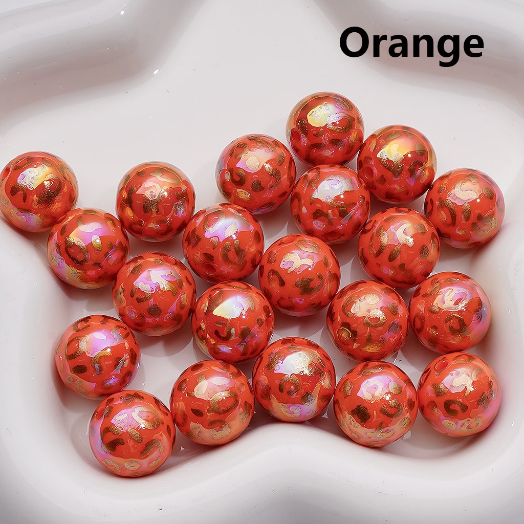 UV Coating Gold Lepoard Prints Round Acrylic Beads in Solid Color, 16MM (Single Color is available for 200pcs(Whole bag))