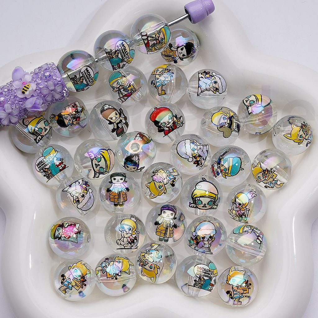 UV Coating Moll Po Mar Clear Round Acrylic Beads, 16MM, Random Mix