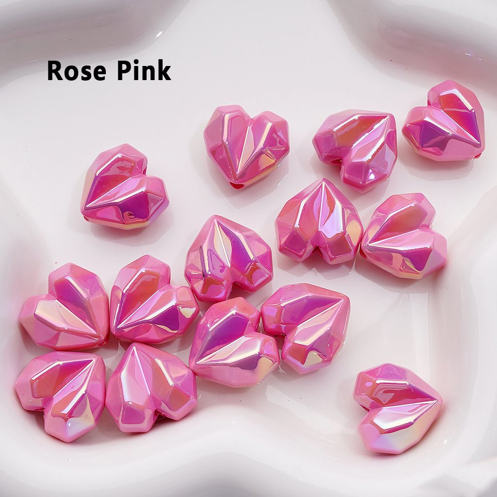 UV Coating Geometric Polyhedron Hearts Acrylic Beads, Around 16*18MM