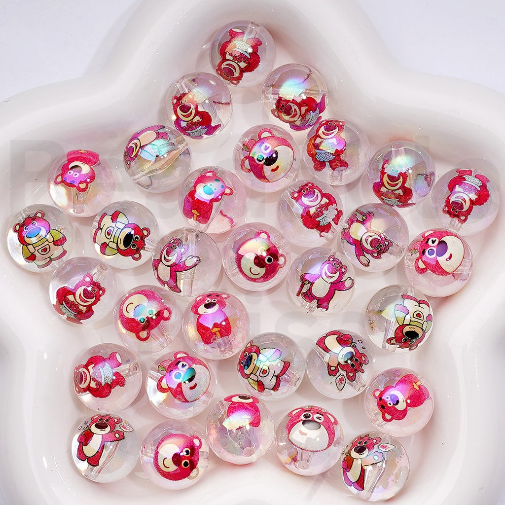 Acrylic Beads, UV Coating Cute Lots Bear Toy Stor Clear White Jelly Color 16MM