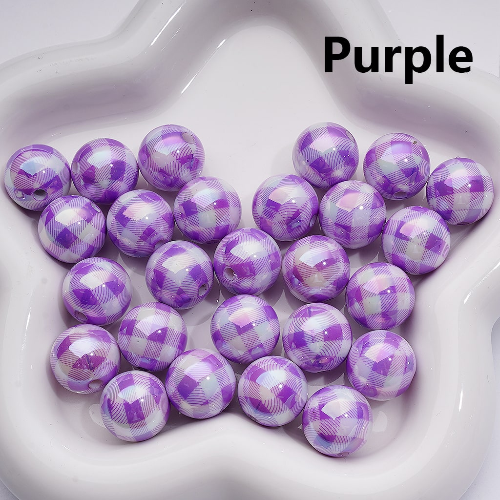 UV Coating Multi-Color Checkered Round Acrylic Beads, 16MM (Single Color is available for 200pcs(Whole bag))