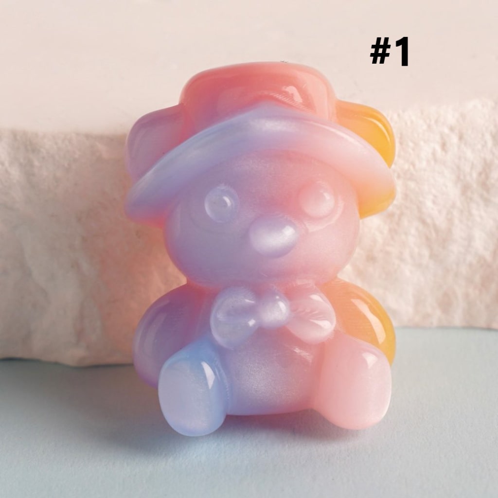 Glossy Gradient Ombre Color Cute Bear with Cap Hat Bow Acrylic Beads, Around 30*24MM