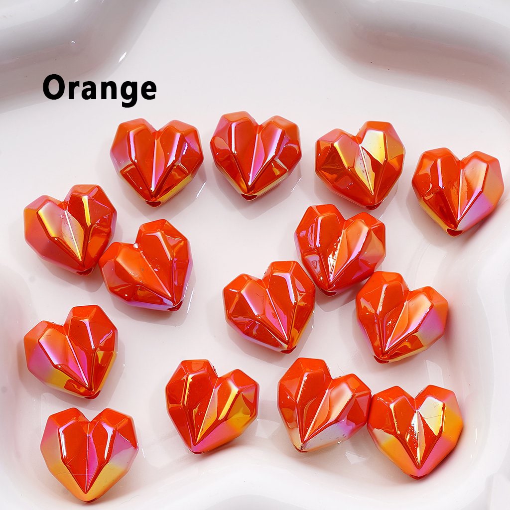 UV Coating Geometric Polyhedron Hearts Acrylic Beads, Around 16*18MM