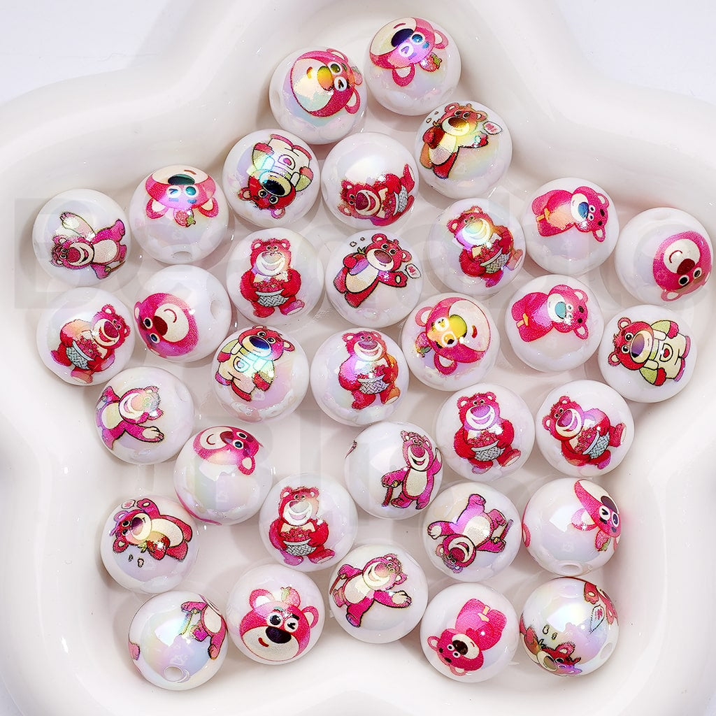 Acrylic Beads, UV Coating Cute Lots Bear Toy Stor Clear White Jelly Color 16MM