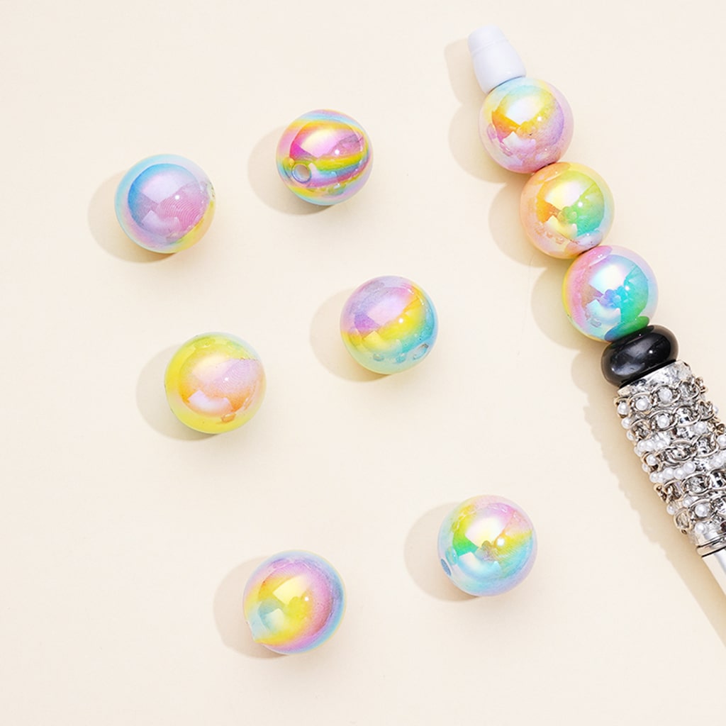 UV Coating Acrylic Beads in Multi-Color Abstarct Design, Random Mix, 16MM
