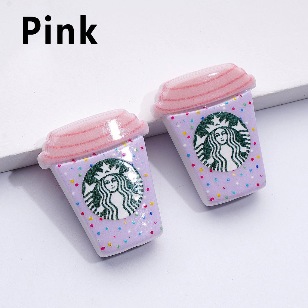 Cute Colorful Prints Starbuc Coffee Cup Acrylic Beads, Around 30*26MM