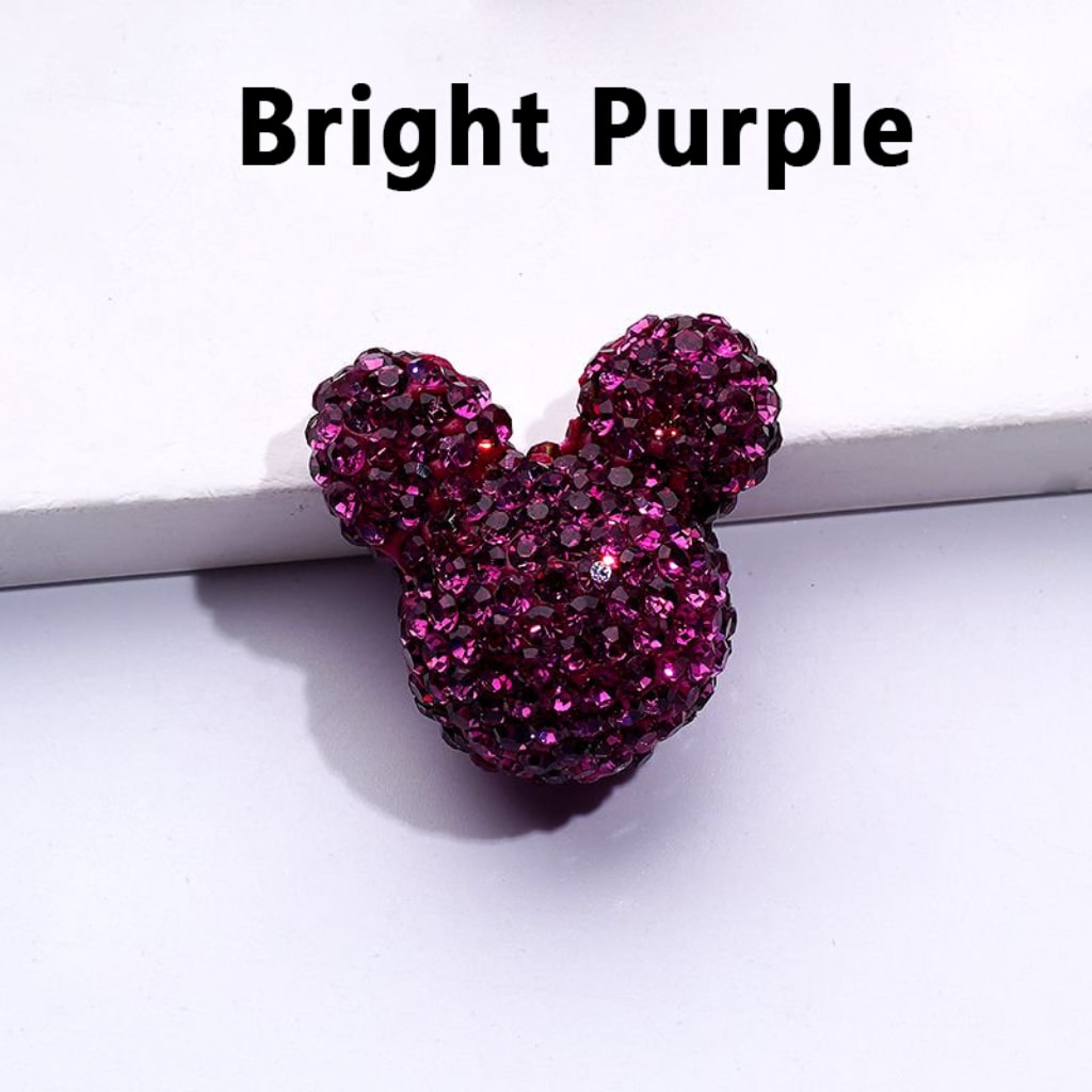Vivid Cute Micke Minni Mouse Head Clay Beads with Shiny Rhinestones in Solid Color, 22*24*17MM