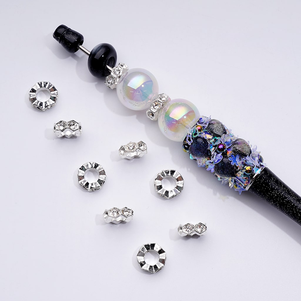 Exquisite Cute Gold Silver Gun Black Metal Hexagon Spacer with Clear Rhinestones, Around 10MM