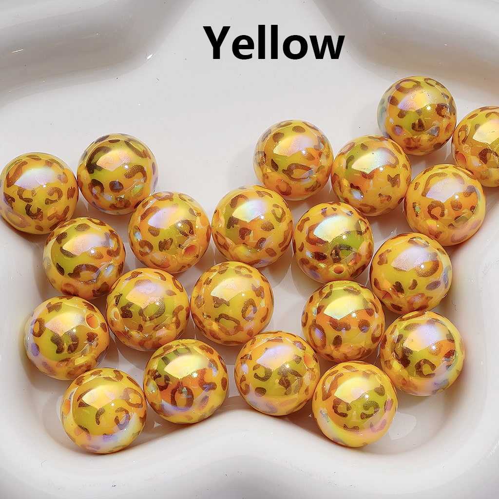 UV Coating Gold Lepoard Prints Round Acrylic Beads in Solid Color, 16MM (Single Color is available for 200pcs(Whole bag))