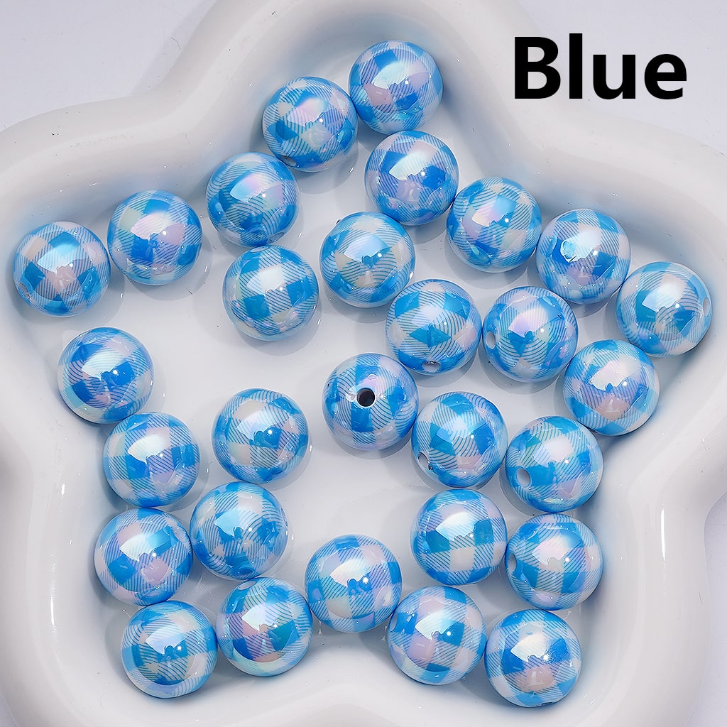 UV Coating Multi-Color Checkered Round Acrylic Beads, 16MM (Single Color is available for 200pcs(Whole bag))