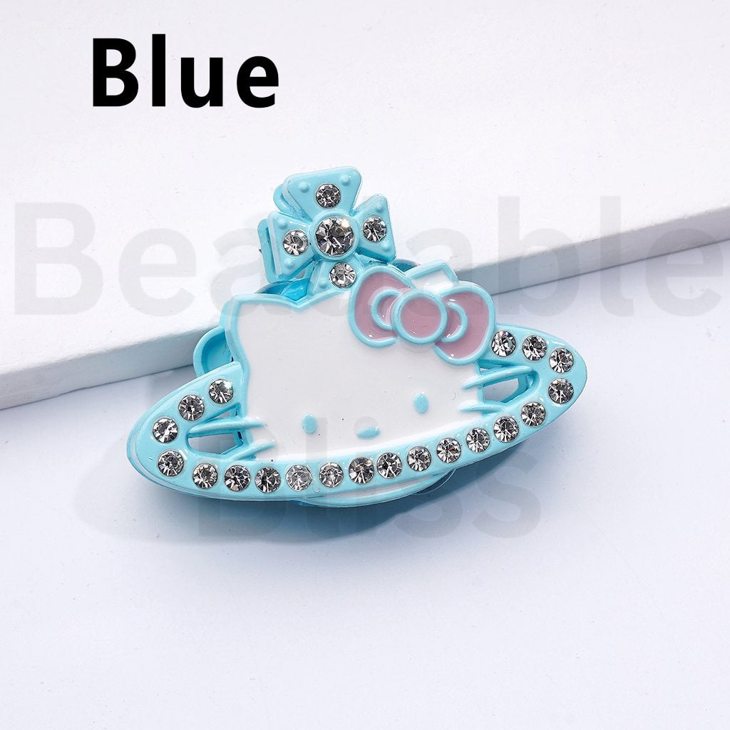 Exquisite Fancy Alloy HK Kitten Saturn Cross Earrings with Shiny Rhinestones Clay Beads, Around 42*30*12MM