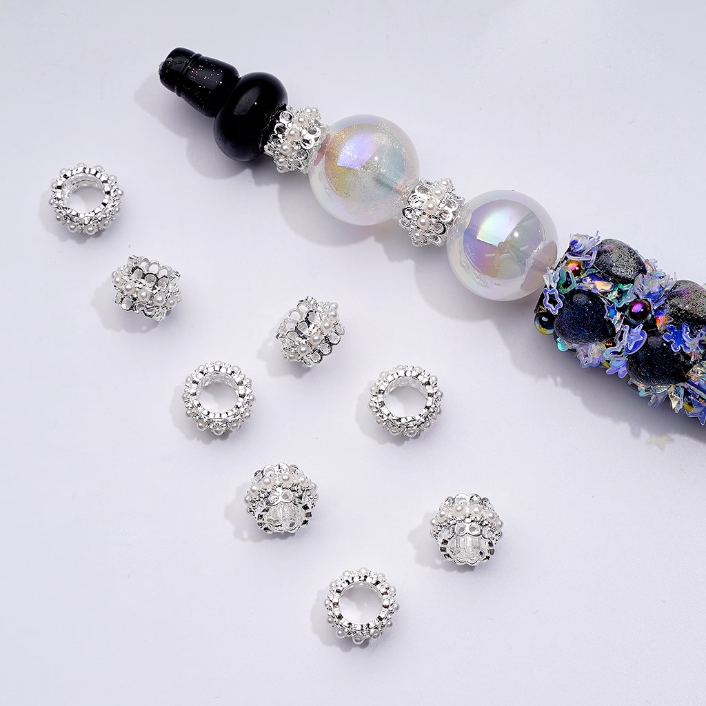 Mini Cute Gold Silver Metal Crown Shape Spacer with White Pearls, Around 10MM