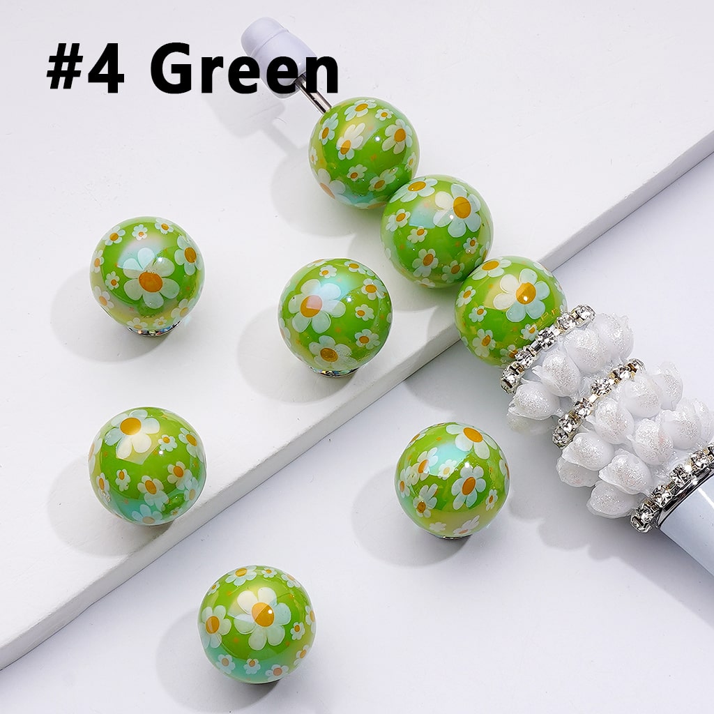 UVコーティング ミニかわいい花 ラウンドアクリルビーズ 単色 16mm