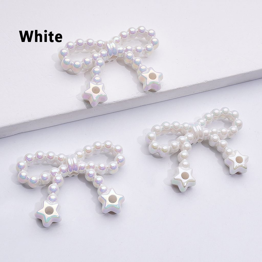 UV Coating Pearls Bowknots with Star Ring Acrylic Beads in Solid Color, Around 23*33MM