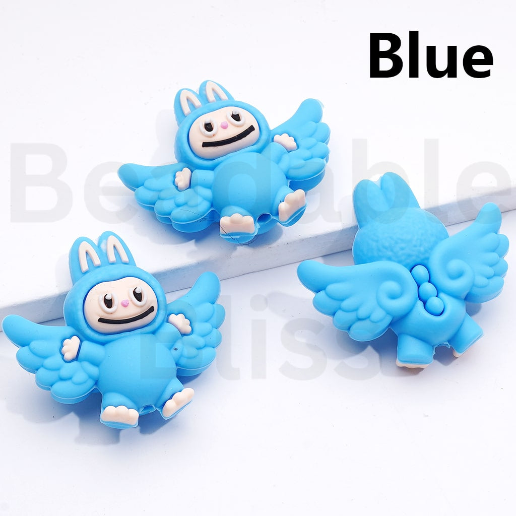 3D Cute Multi-Color Labub with Wings Silicone Focal Beads