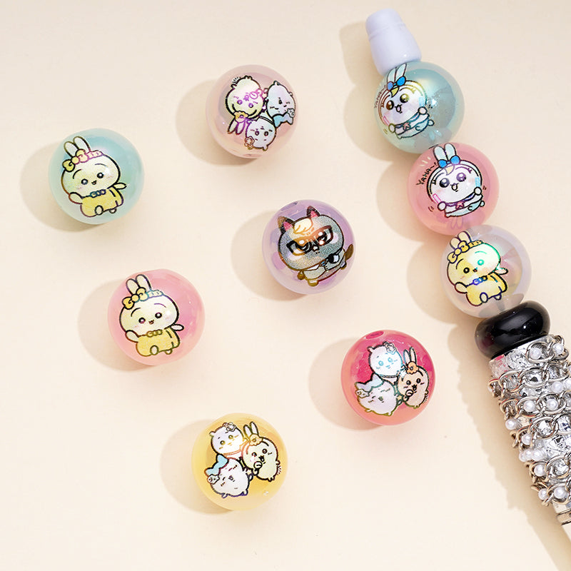 UV Coating Cute Bunny Rabbit Animal Jelly Color Round Acrylic Beads, Random Mix, 16MM