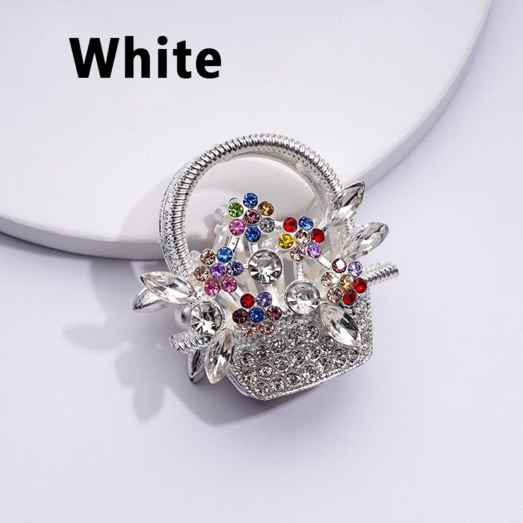 Bling Bling Fancy Silver Alloy Flower Basket Beads with Multi-Color Shiny Rhinestones, Around 37*37MM