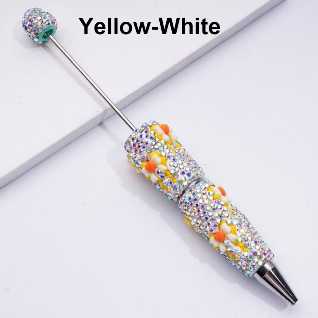 Beadable Clay Pens with Cute Ribbon Bowknots AB Rhinestones Covered the Entire Pen,Random Mix