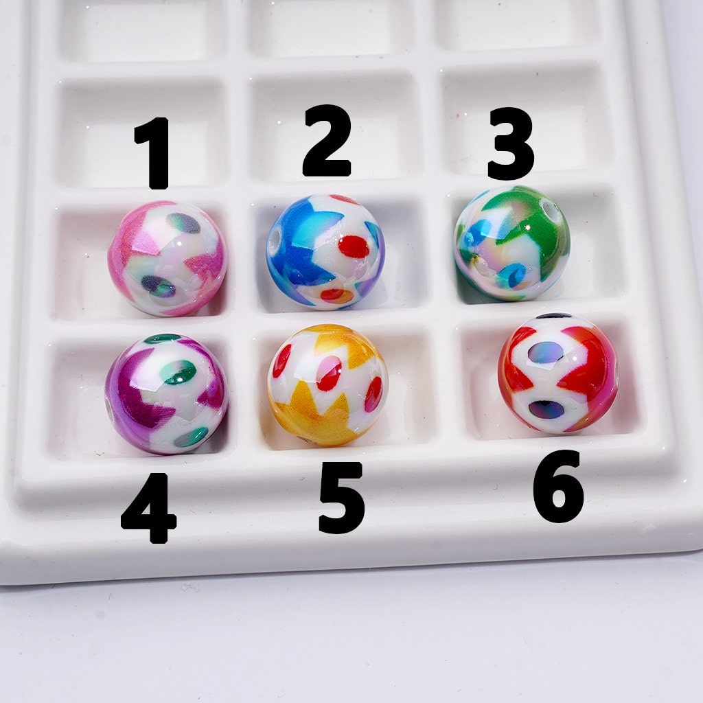 UV Coating Multi-Color Abstract Art Prints Round Acrylic Beads, 16MM, Please Read the Description
