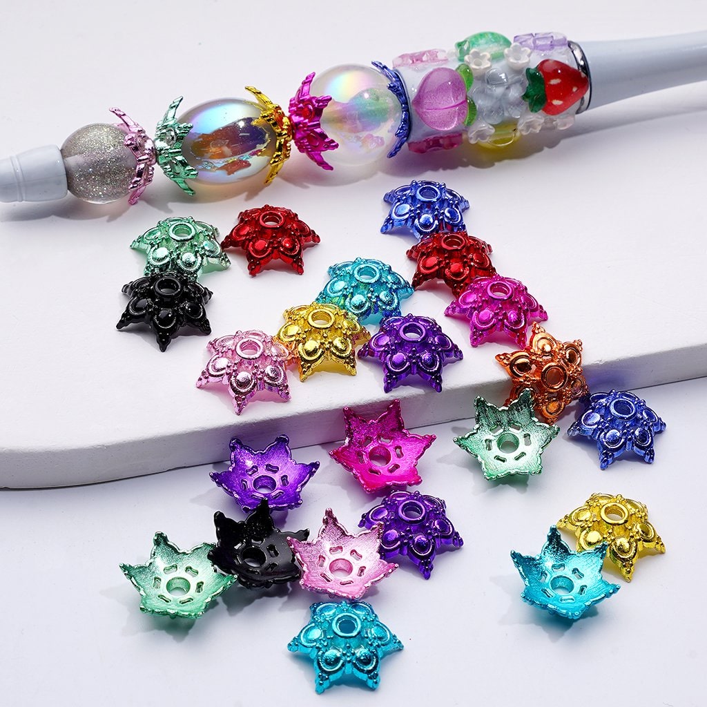 Multi-Color Metal Hexagon Shape Bead Cage Cap, 15MM, Random Mix