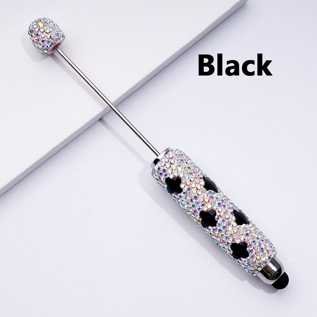 Beadable Clay Stylus Pens with Colorful Four-Petal Flowers & AB Rhinestones Covered the Entire Pen