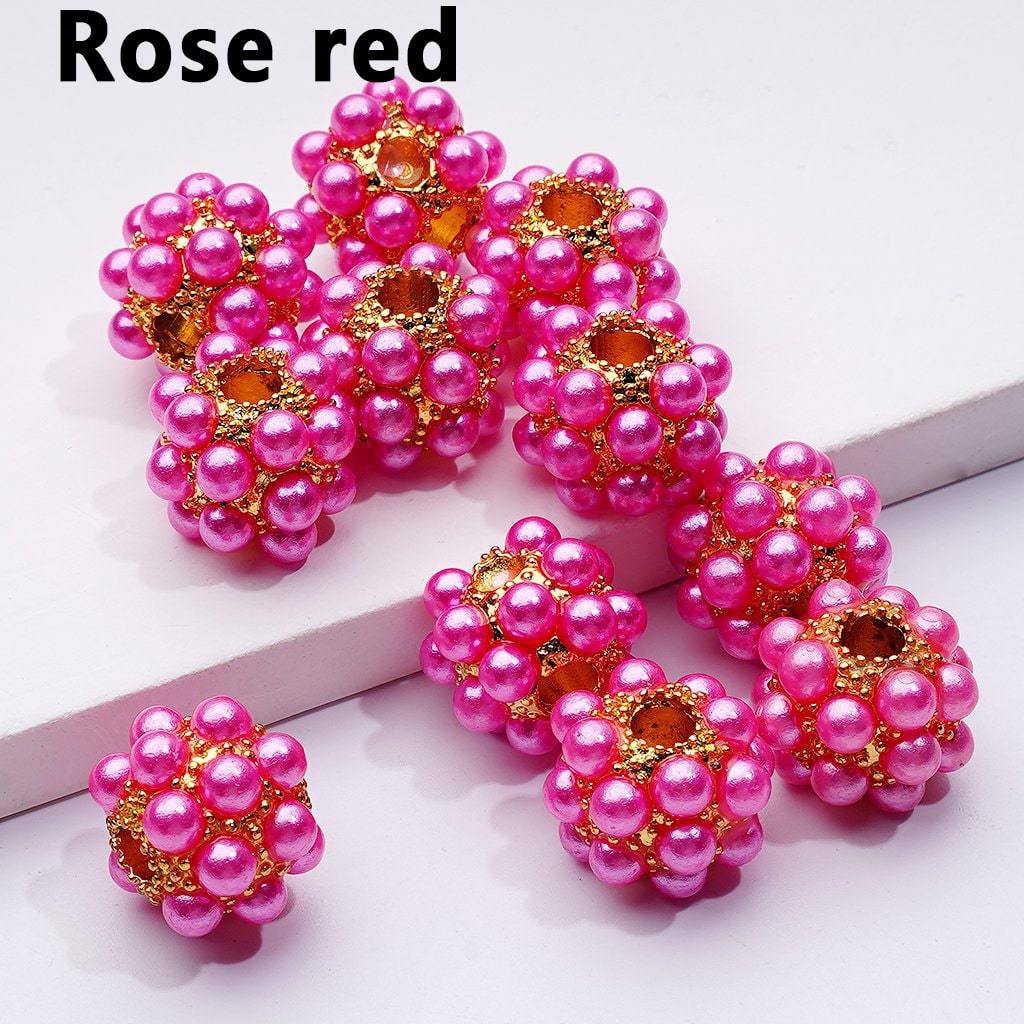 Silver & Gold Alloy Balls with Colorful Pearls Acrylic Beads, Random Mix, 16MM