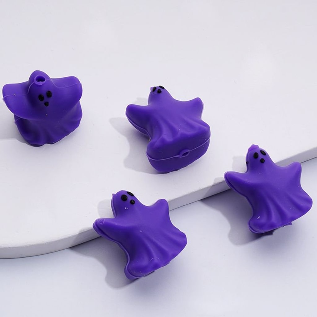 3D Vivid White Purple Pink Ghost Halloween Silicone Focal Beads
