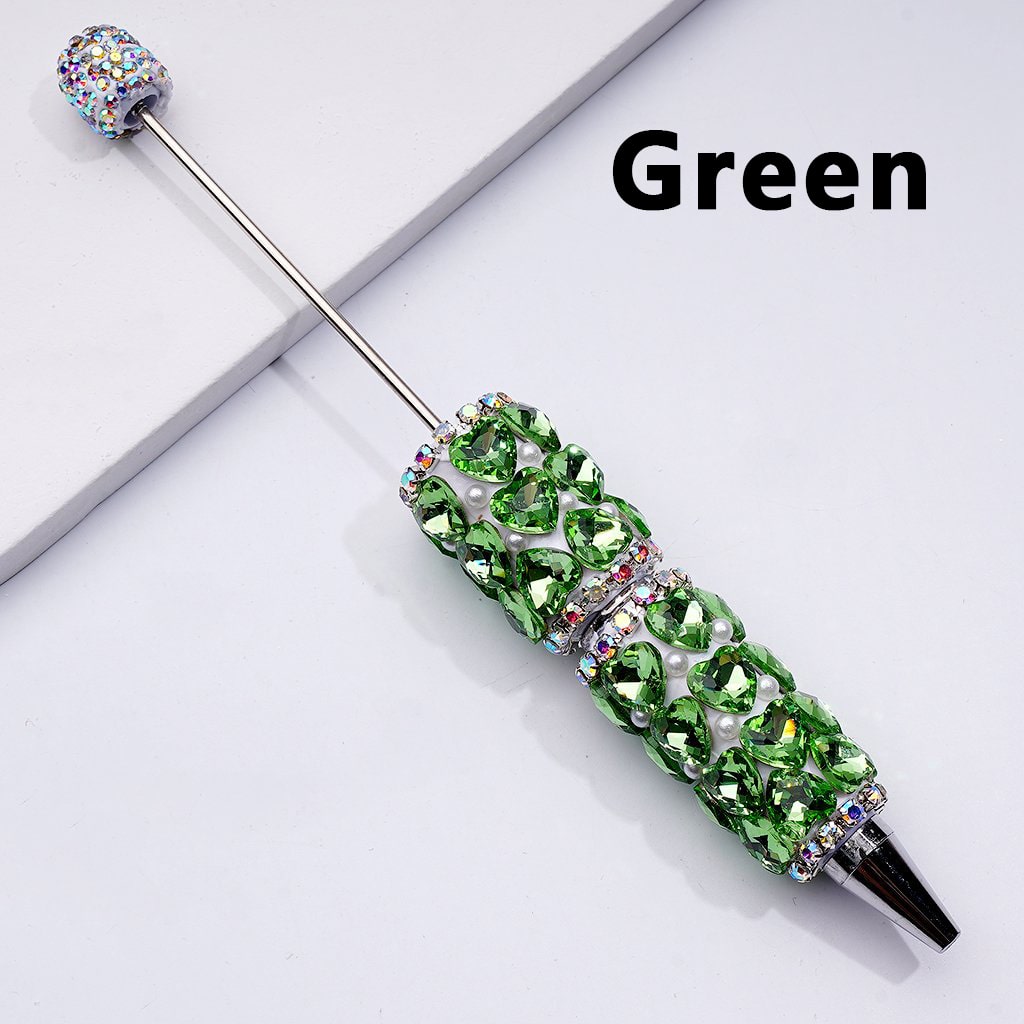 Beadable Clay Pen with Colorful Shiny Hearts White Pearls AB Rhinestones Chain