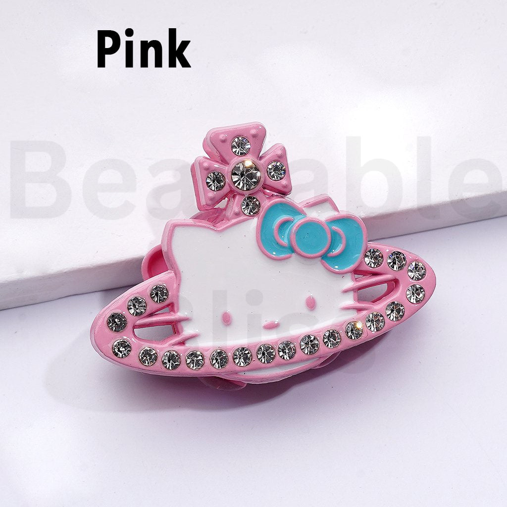 Exquisite Fancy Alloy HK Kitten Saturn Cross Earrings with Shiny Rhinestones Clay Beads, Around 42*30*12MM