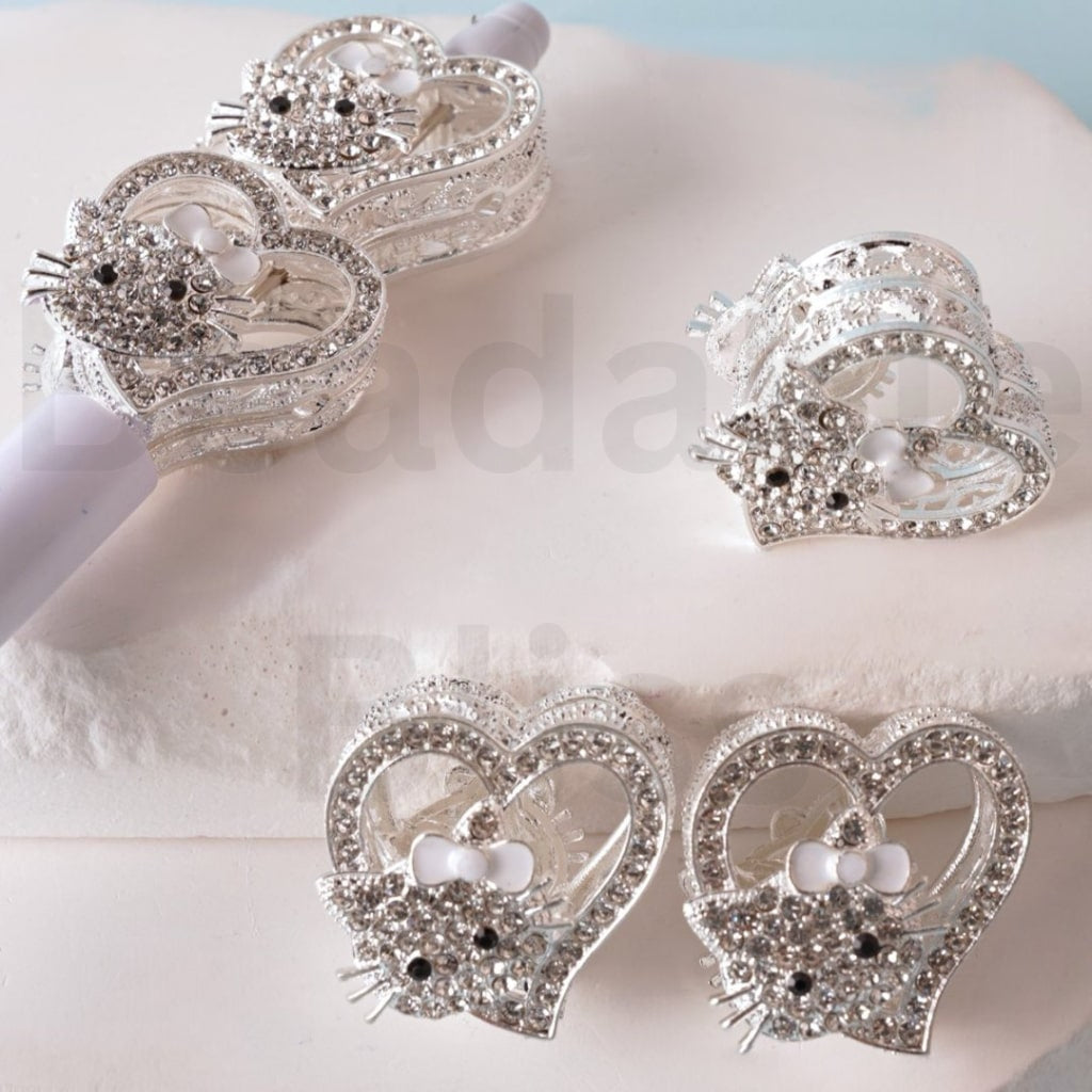 Vivid Cute Silver Alloy Heart HK Kitten with Clear Rhinestones Beads, Around 27*28MM