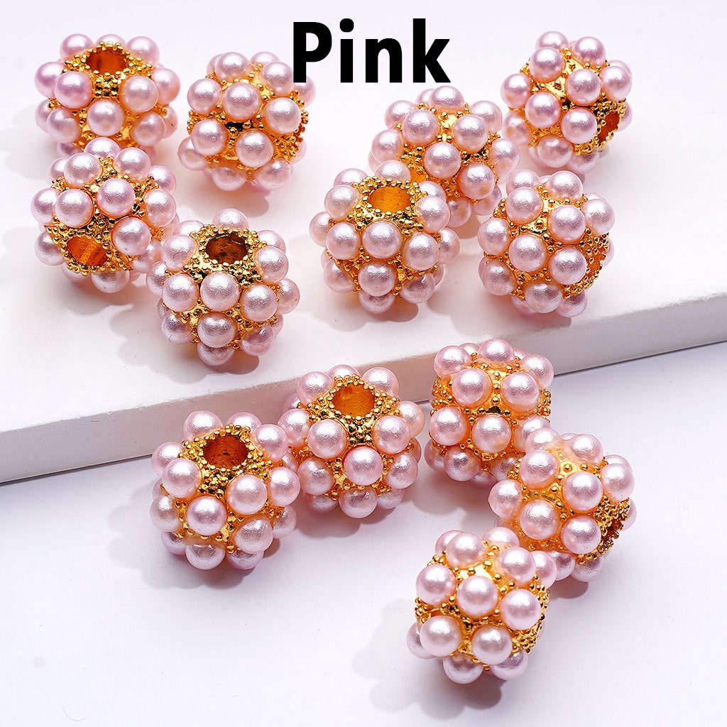 Silver & Gold Alloy Balls with Colorful Pearls Acrylic Beads, Random Mix, 16MM
