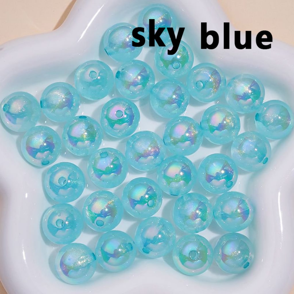 Luminous UV Coating Translucent Glitter Colorful Round Acrylic Beads, 16MM