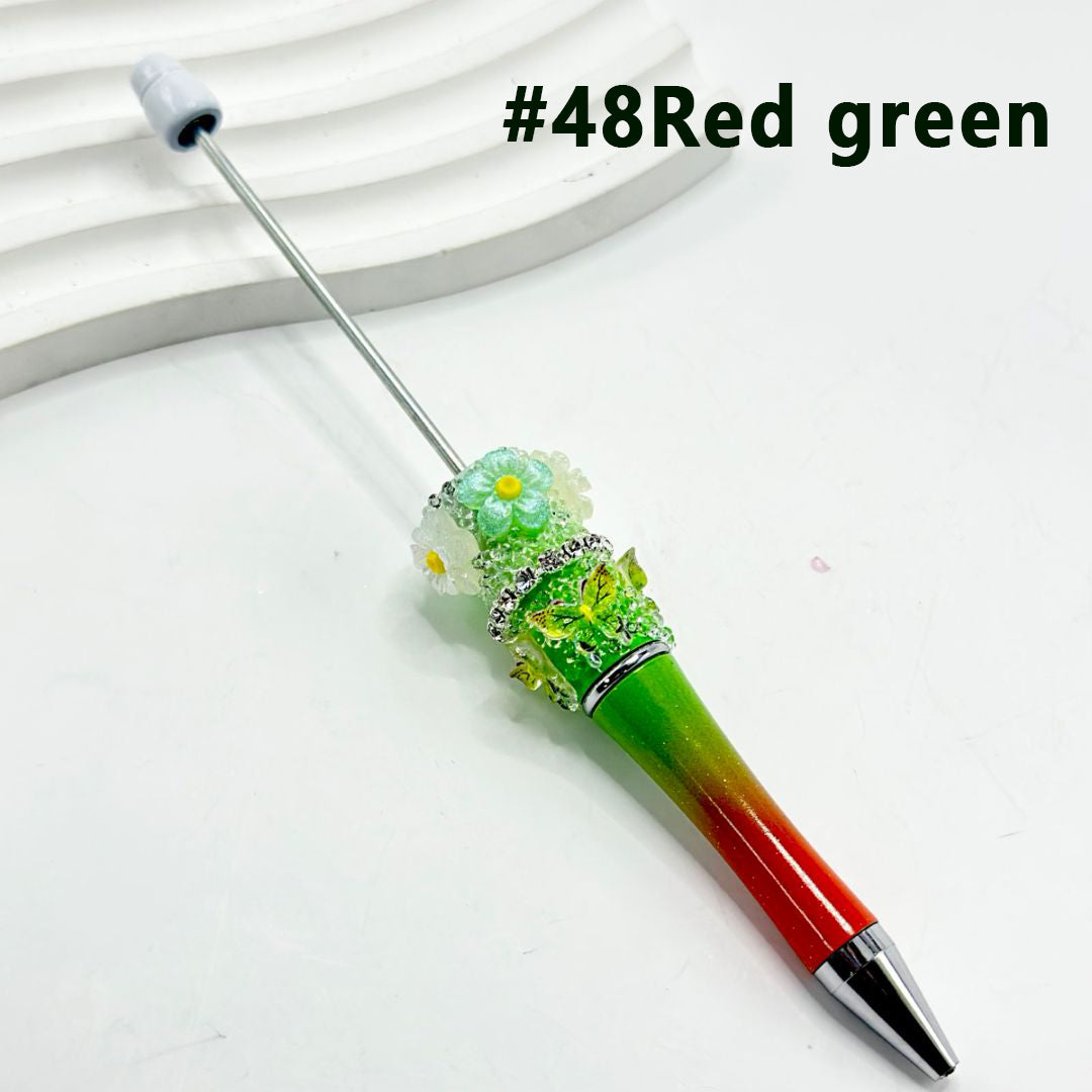 シュガーラップビーズペン(グラデーションカラー、樹脂製小花、蝶、透明ラインストーン付き)